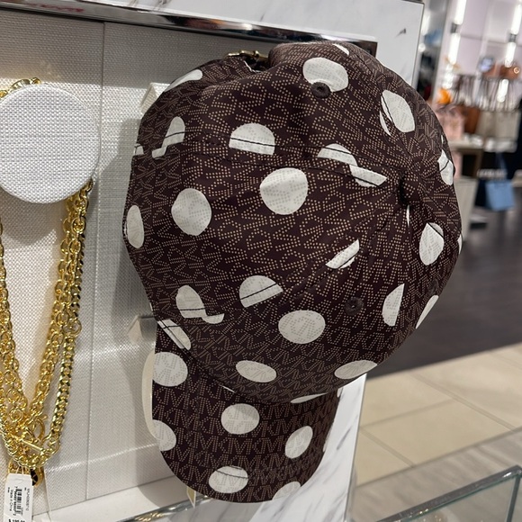 Michael Kors Women's Baseball Cap Hat Adjustable OS Chocolate BROWN DOTS NWT - Picture 13 of 16